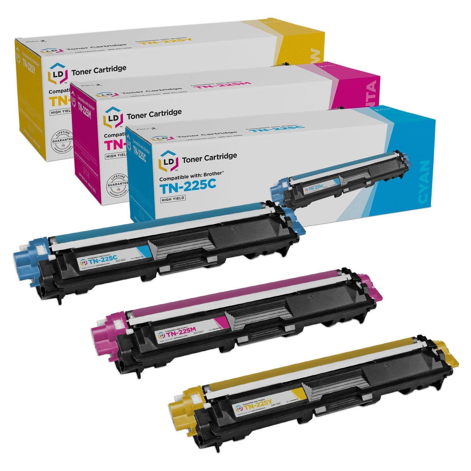 LD Compatible Brother TN225 3PK Cartrtidges: 1 TN225C, 1 TN225M, 1 TN225Y