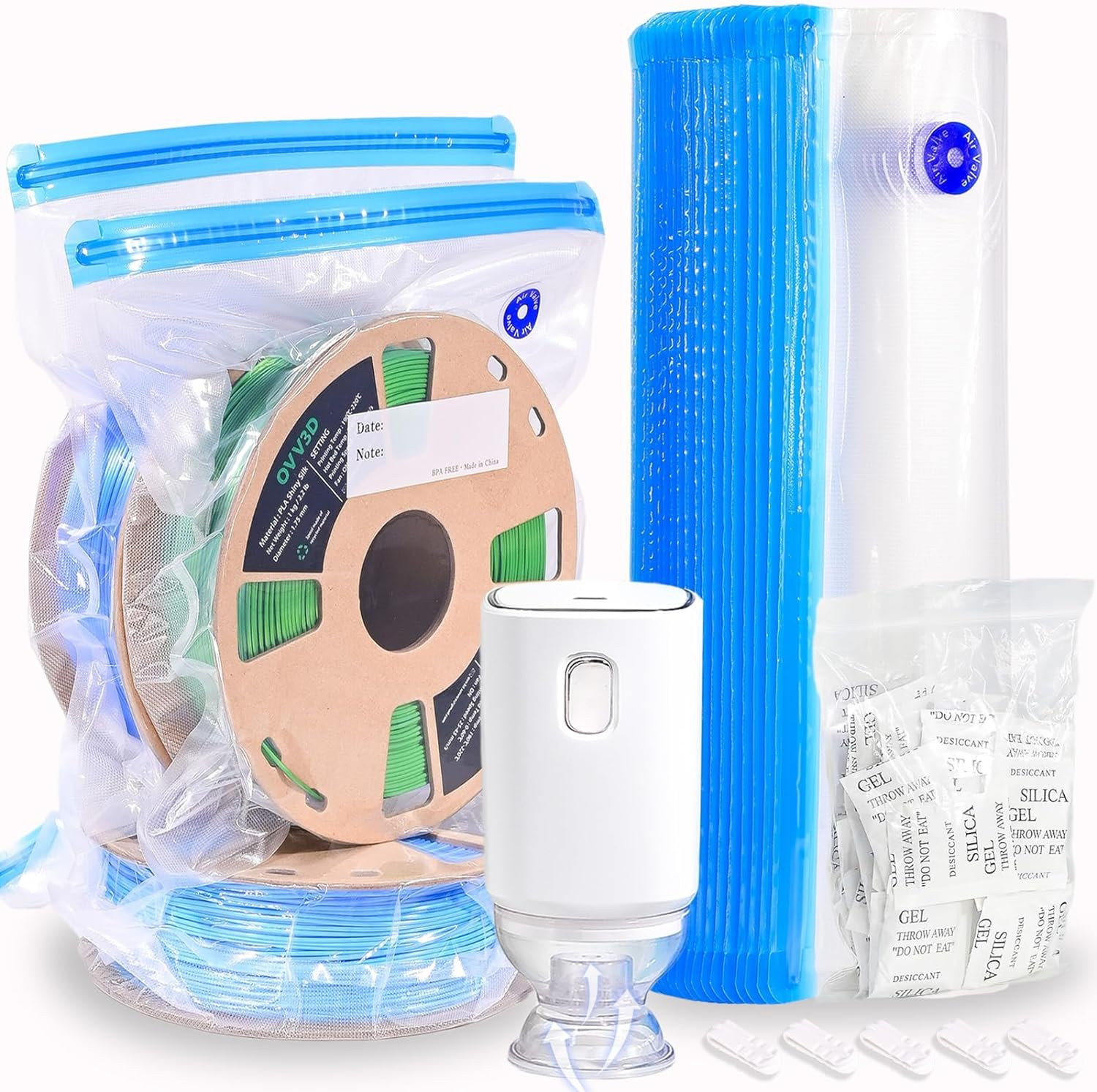 Filament Storage Bags Kit 66Pcs, 3D Printer Filament Storage 30 Bags Vacuum Seal