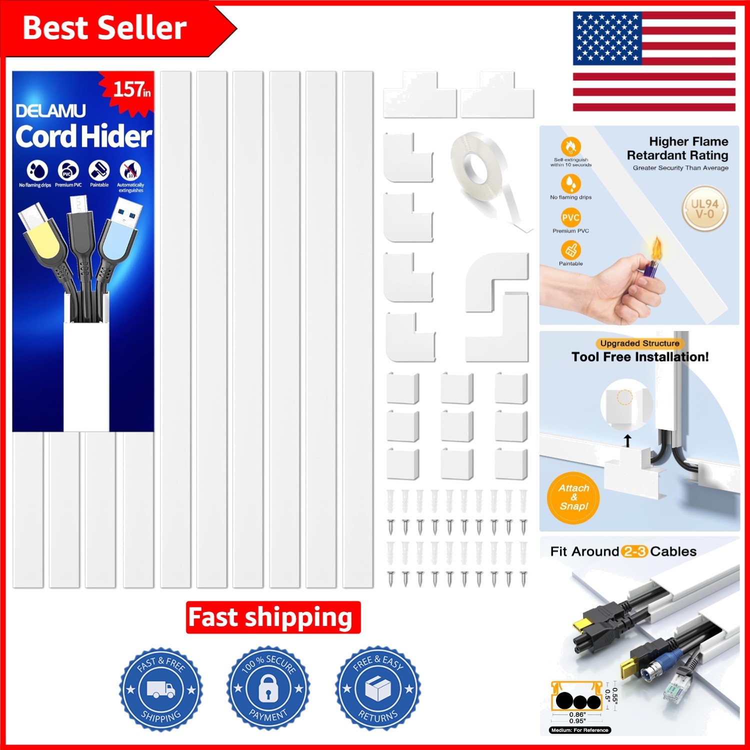 157in Cord Hider - Fire-Safe Cable Covers for Indoor & Outdoor