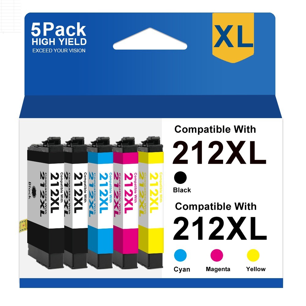 5PK 212XL Ink replacement for Epson 212 XL Workforce WF-2830 XP-4105 Printer