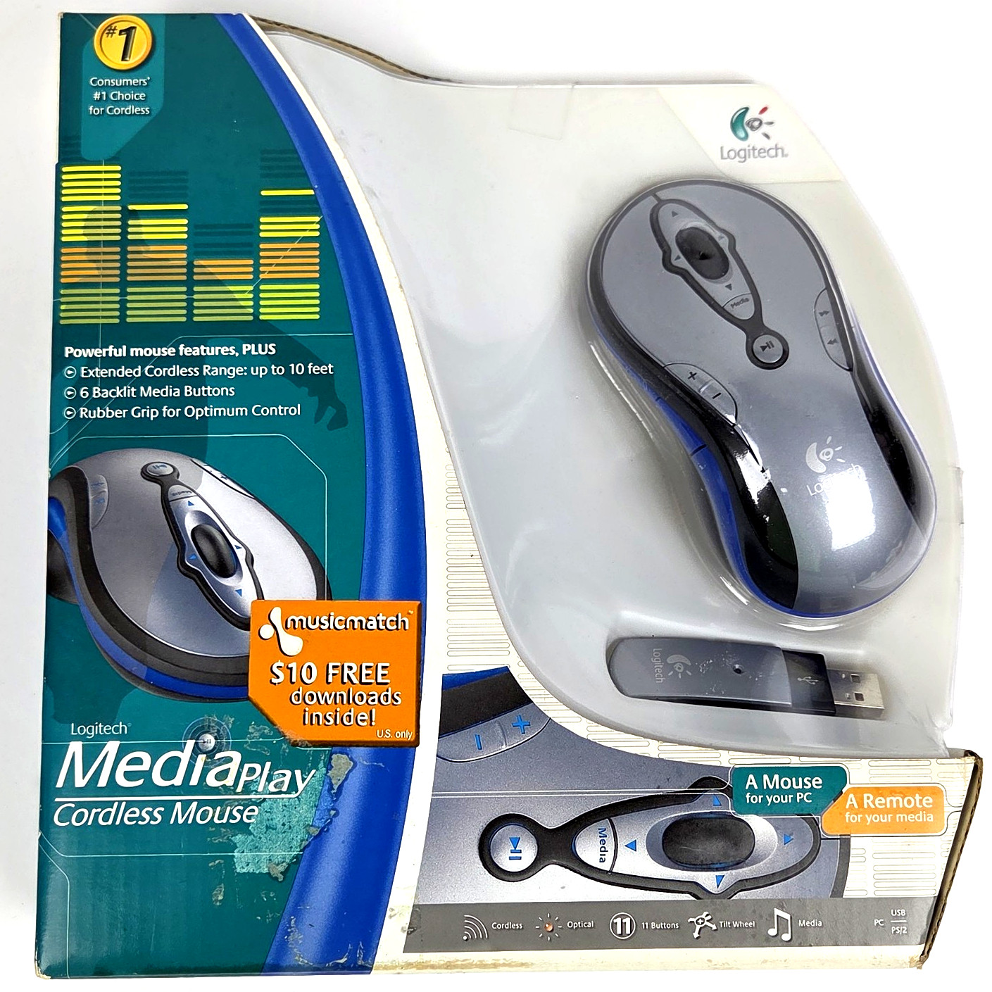 Logitech MediaPlay Mouse 11 Button Wireless Mouse - Blue - NEW Factory Sealed