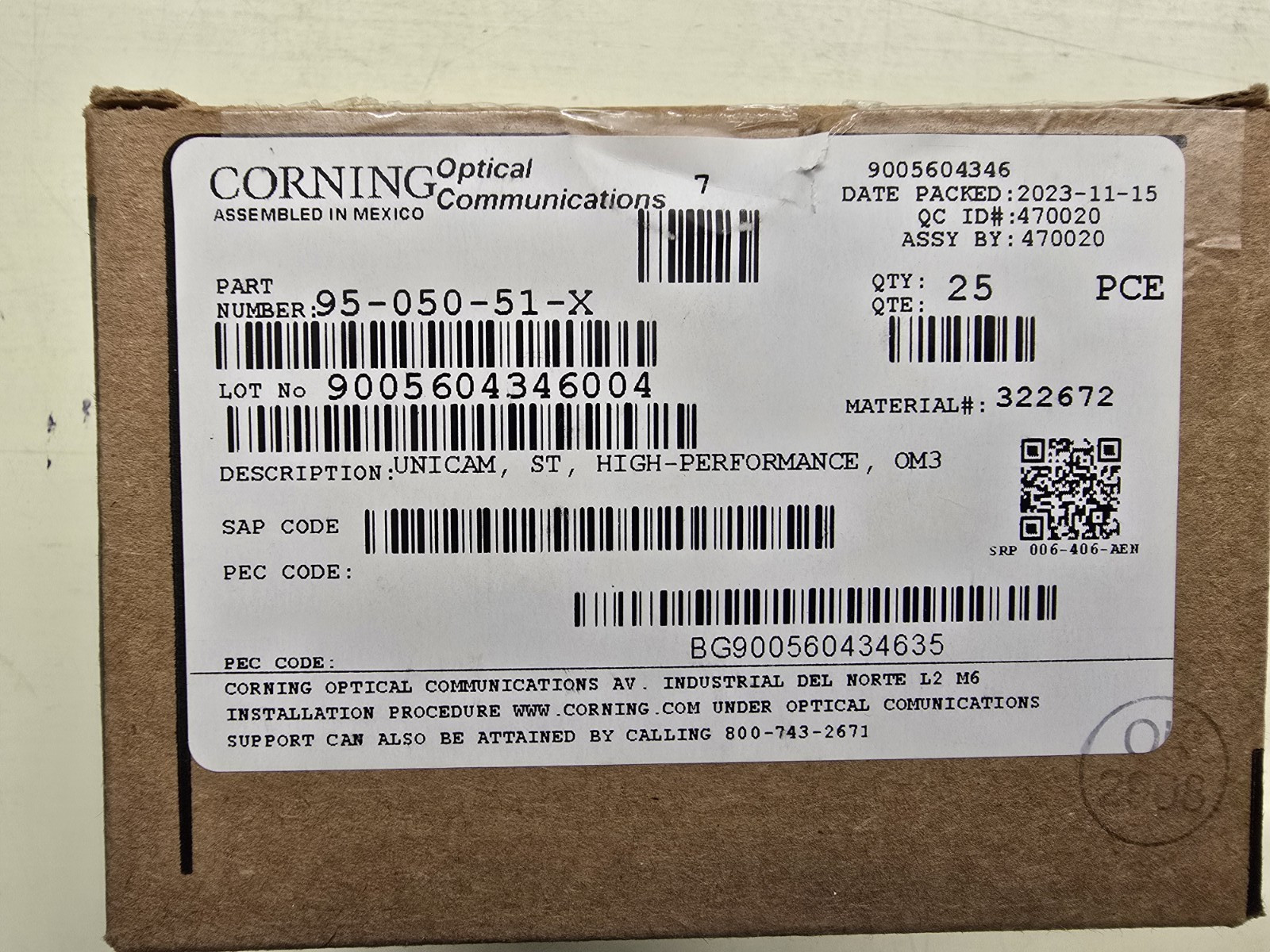Corning 95-050-51-X UniCam ST Compatible Connector 50 µm Multimode OM3
