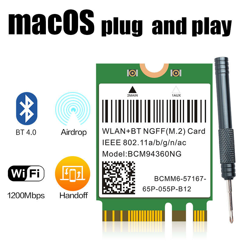 Hackintosh PC macOS BCM94360NG NGFF WiFi Bluetooth Card 1200Mbps Network Adapter