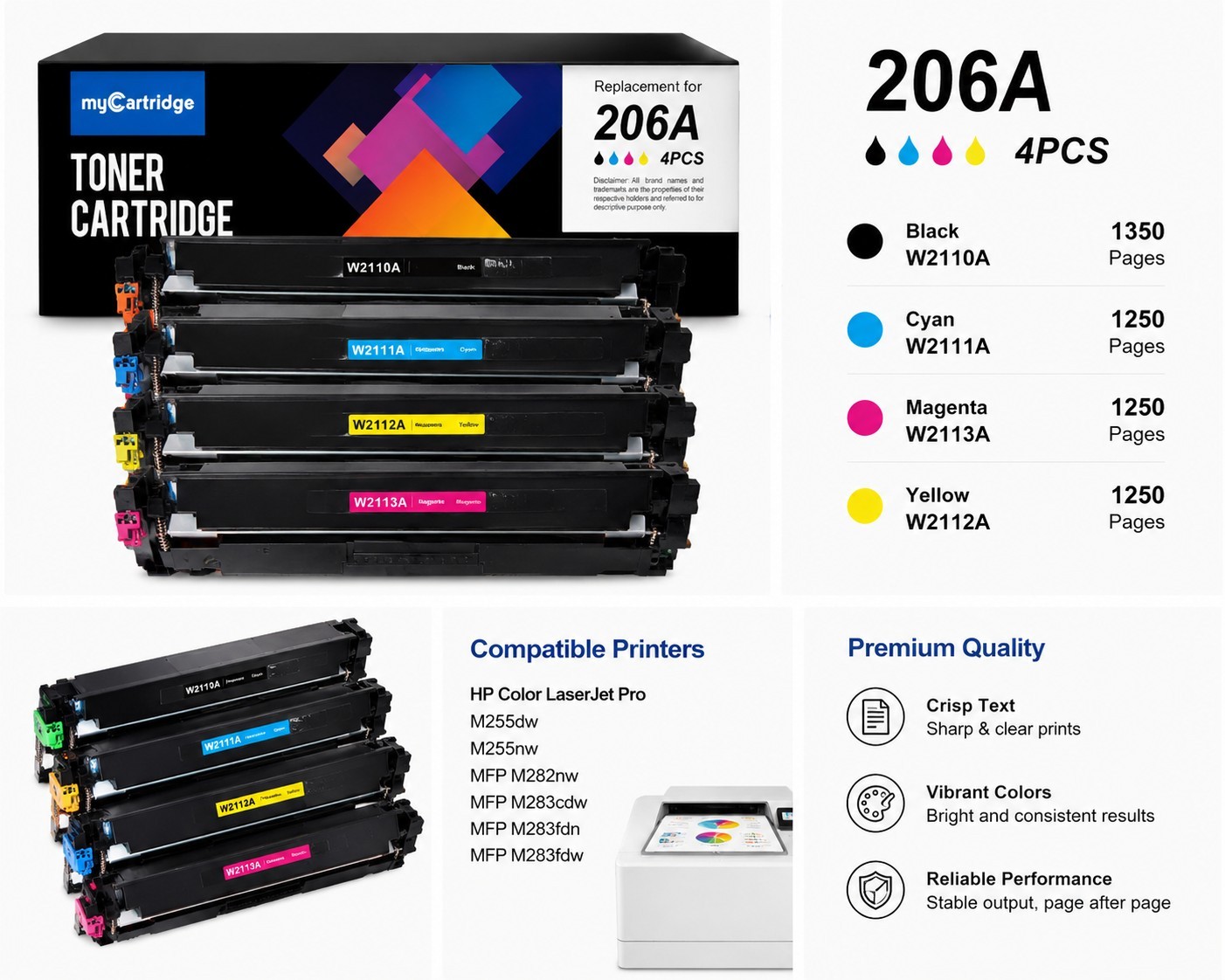 myCartridge 206A Compatible Toner 4-Pack W2110A W2111A W2112A W2113A