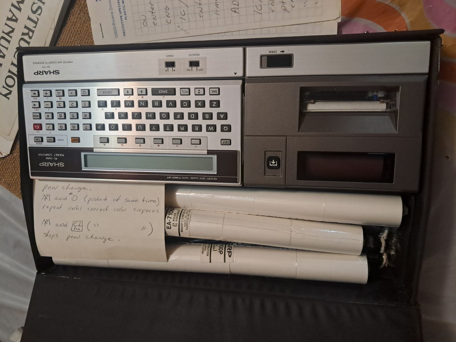 Sharp PC-1500A Vintage Pocket Computer Case Manuals EA-700P Paper 64K Upgrade