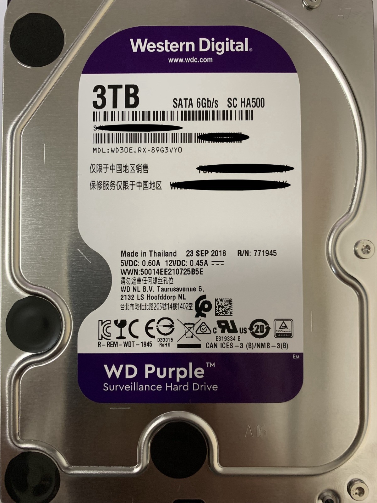 3TB (WD30PURX) WESTERN DIGITAL WD Purple  3.5" SATA SurveillanceHard Drive Video