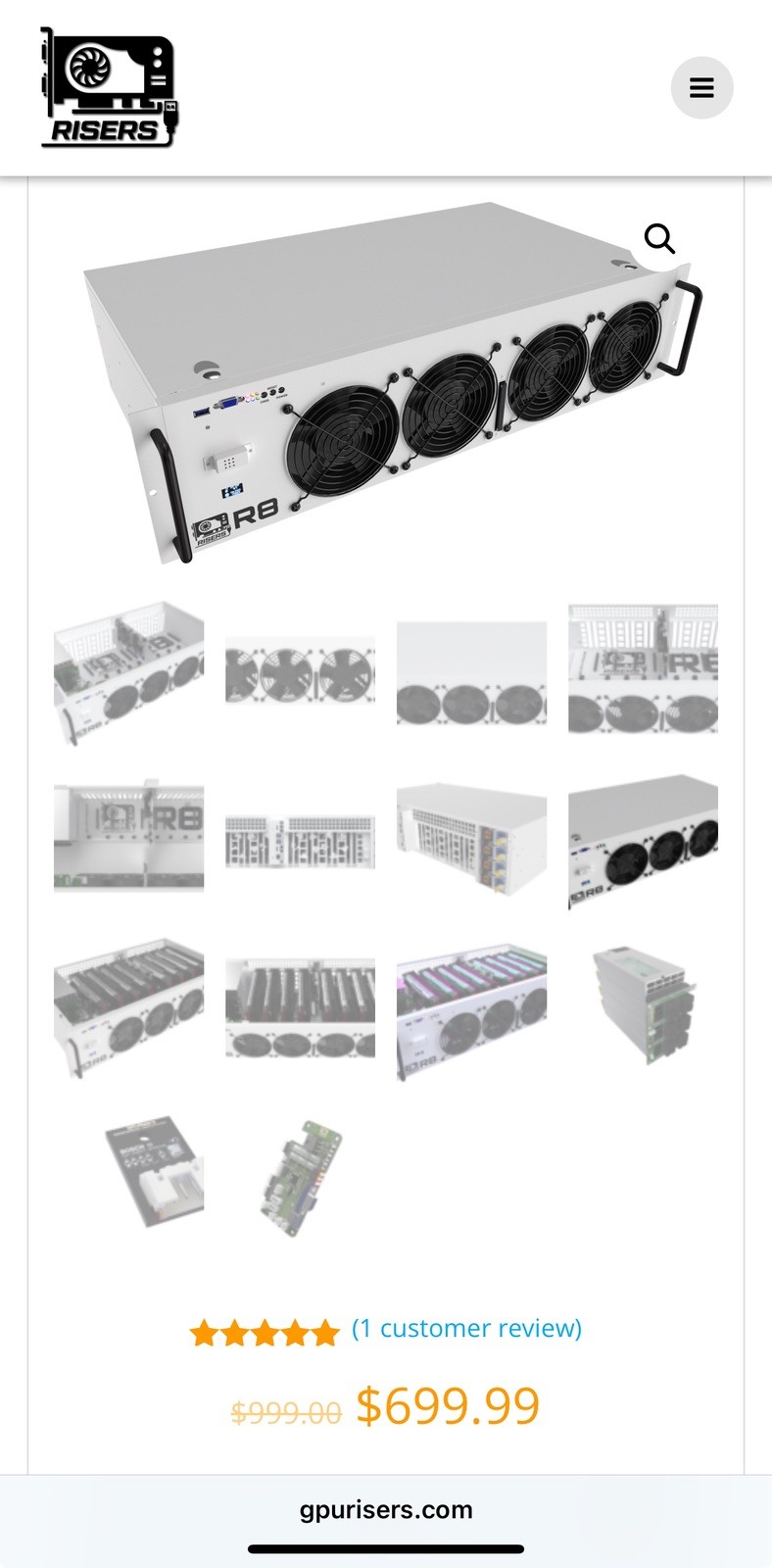 GPU Risers R8 8-GPU Mining Rig Case 4x750W PSU CPU RAM SSD MB