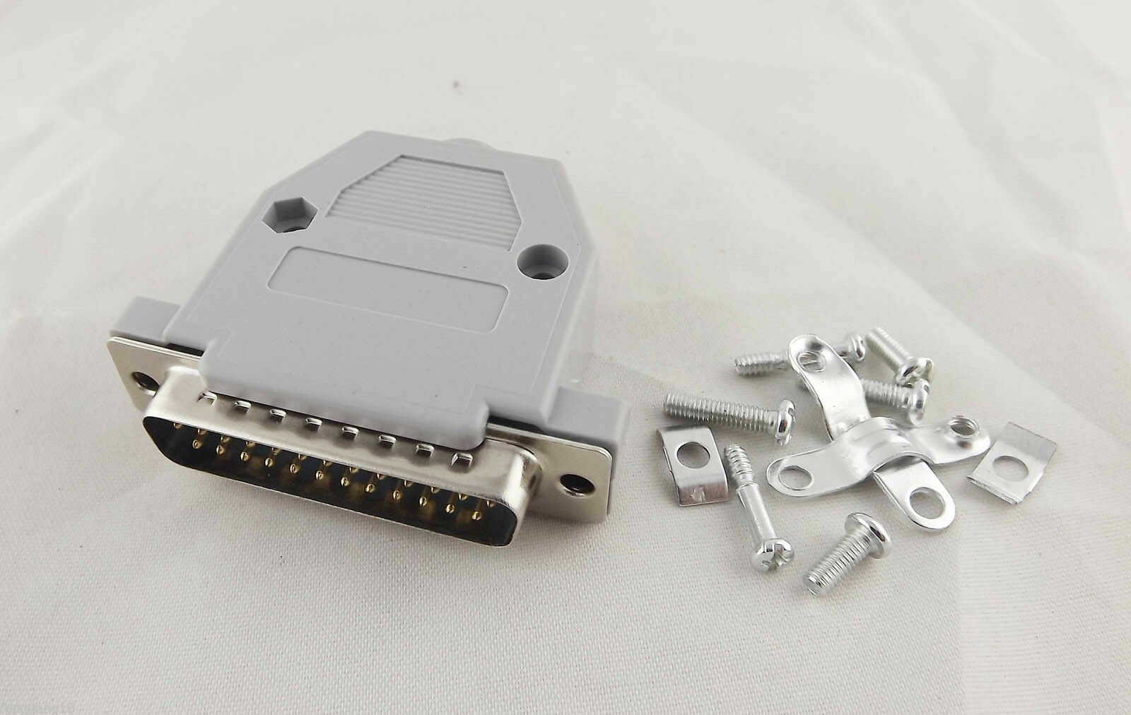10pcs DB25 Male 25 Pin 2 Rows D-Sub Connector Grey Plastic Hood Cover Backshell