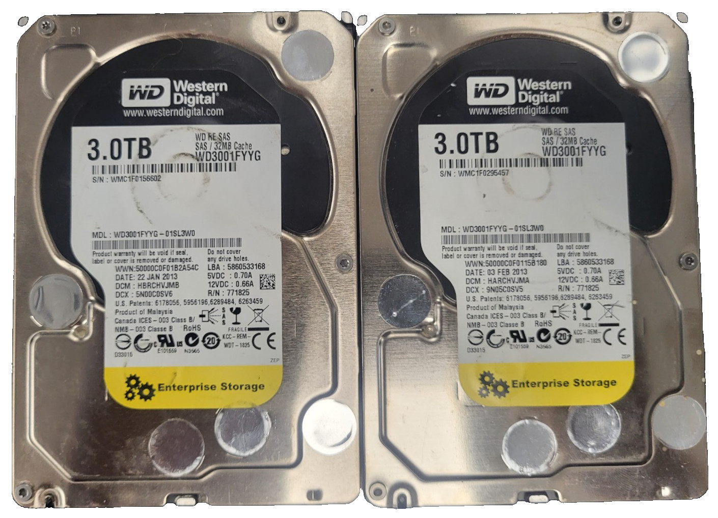(Lot of 2) WD RE 3TB 3.5 Enterprise Server Hard Drive SAS 6Gb/s WD3001FYYG #73