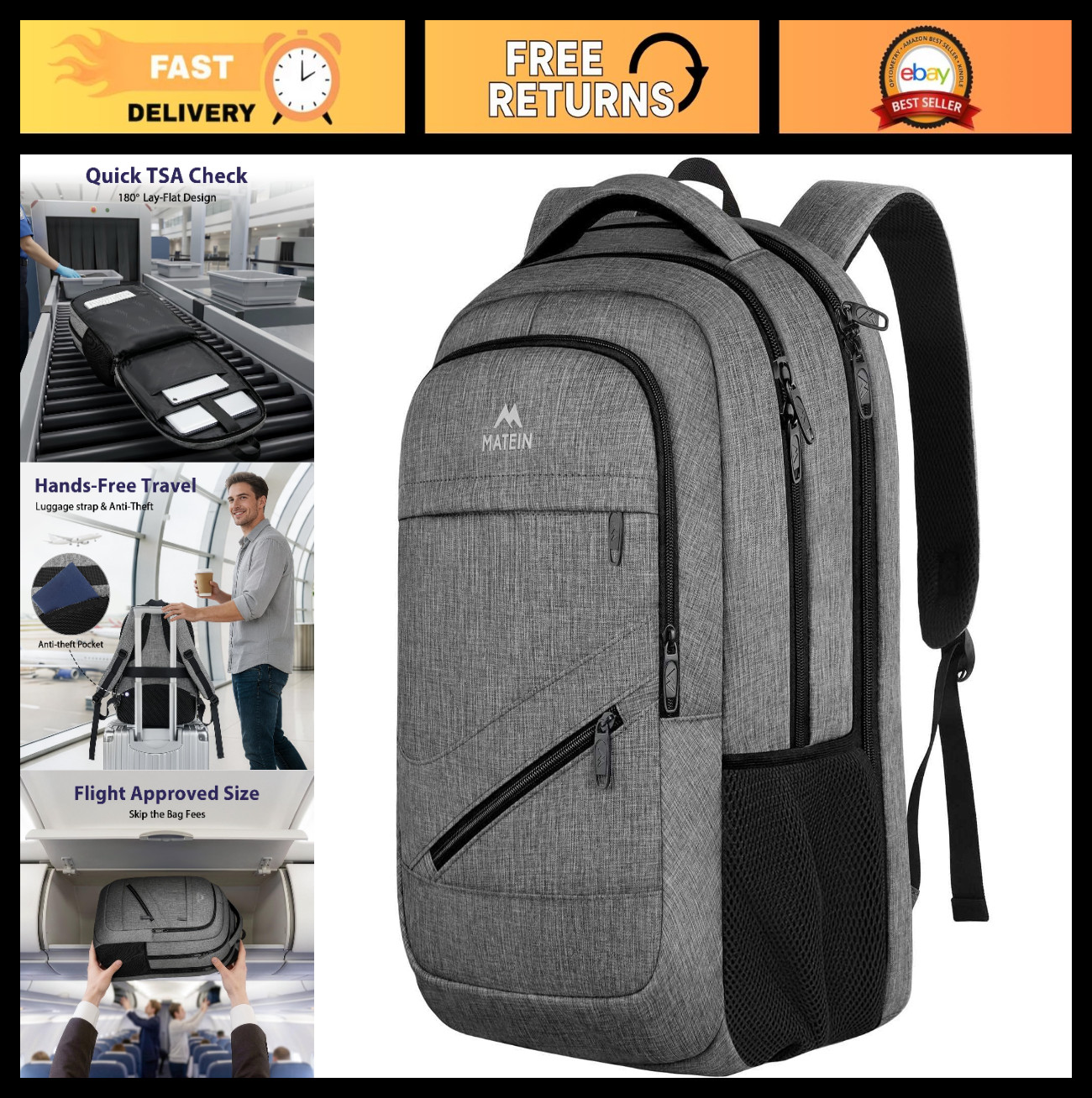 17 Inch TSA Approved Travel Laptop Backpack - Stylish Carry-On Work Bag