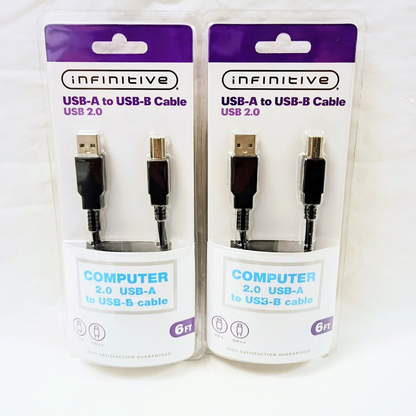 (2) Infinitive Computer USB-A to USB-B Cable USB 2.0 6ft
