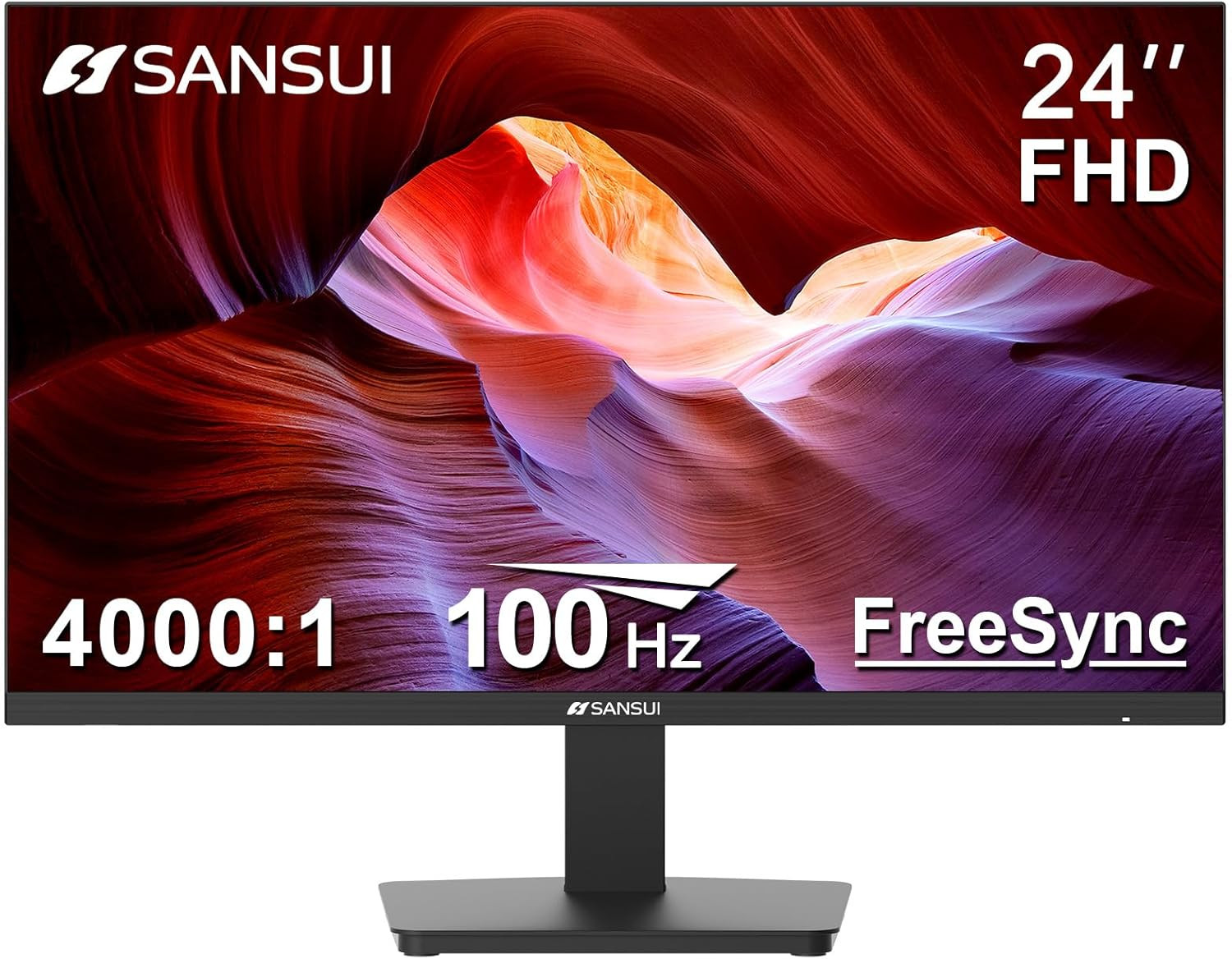 SANSUI Monitor 24 Inch 100Hz PC Computer Monitor, FHD for Home Office