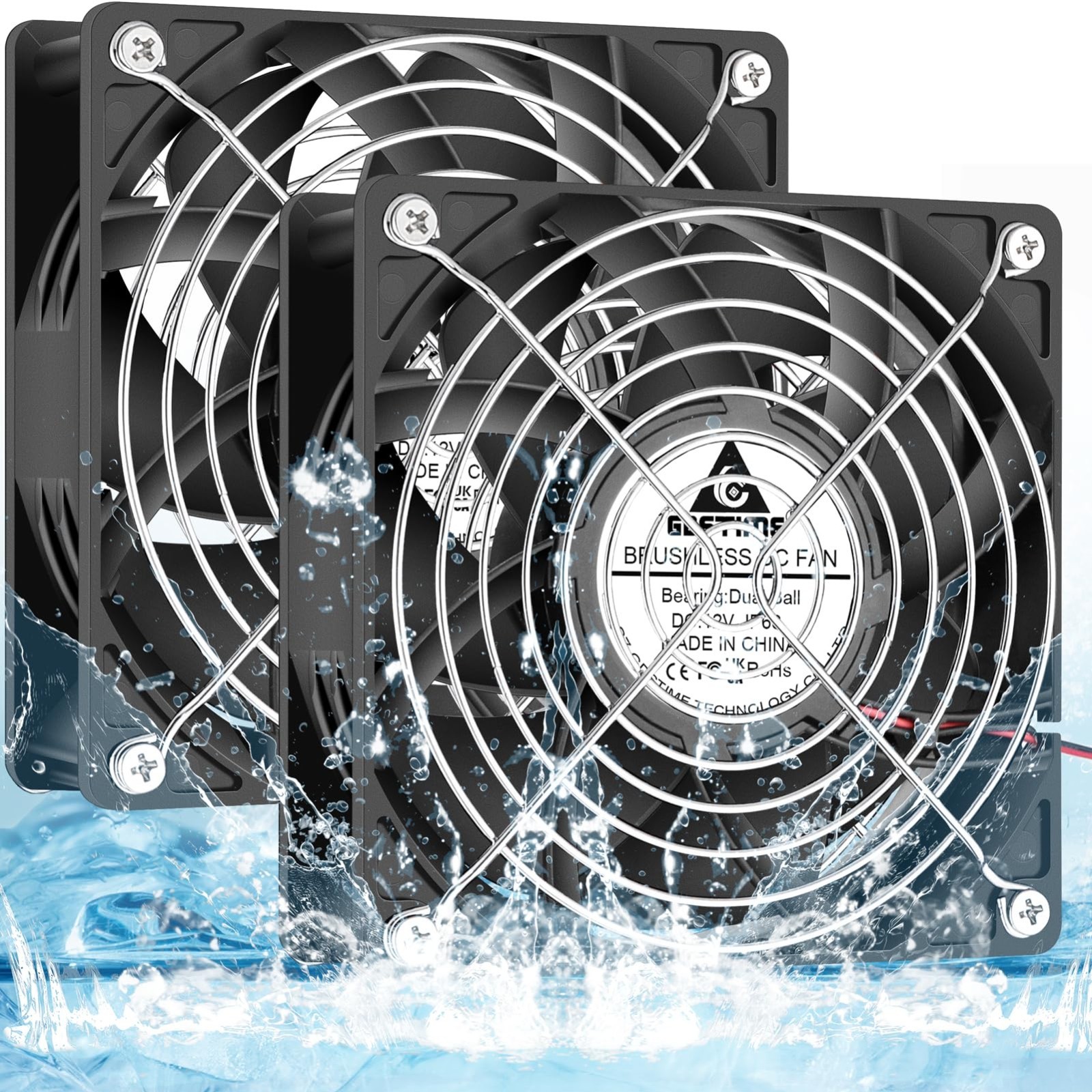 120mm Waterproof Cooling Fan 12V DC, High Speed Dual Ball Bearing, 2 Pack for PC