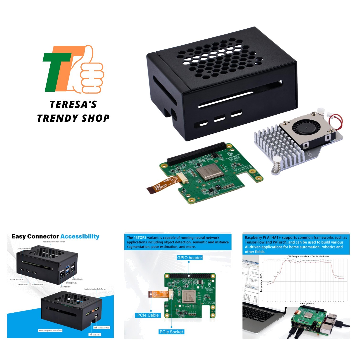 Raspberry Pi 5 AI HAT+ with Durable Metal Case and Efficient Cooling Solution