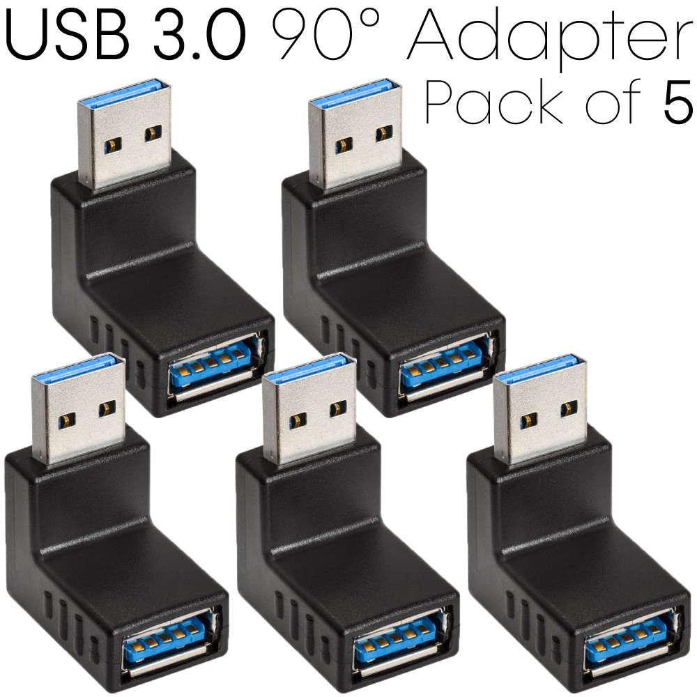 5 Pack USB 3.0 Coupler Adapter Gender Changer Righ Angle USB Adapter 90 Degree