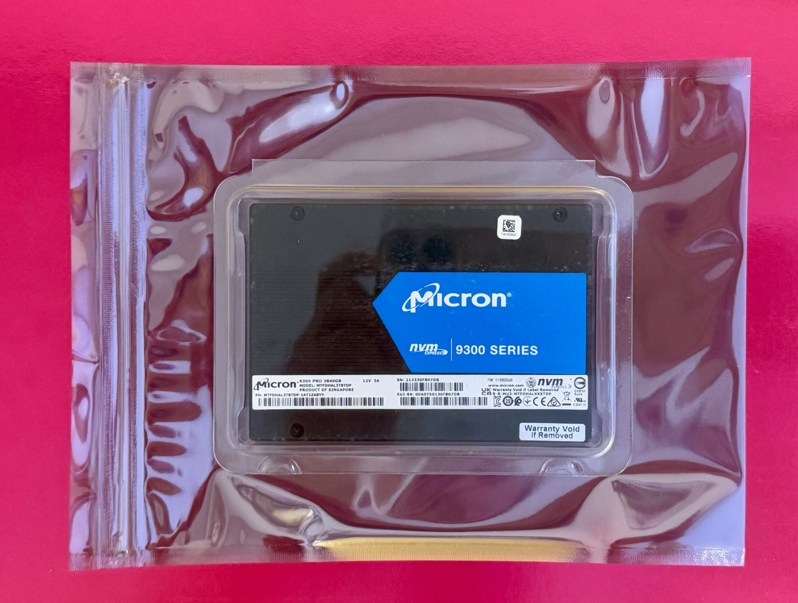 Open Box Micron MTFDHAL3T8TDP-1AT1ZABYY 9300Pro 3.84TB PCIe GEN3 X4 U.2 SSD