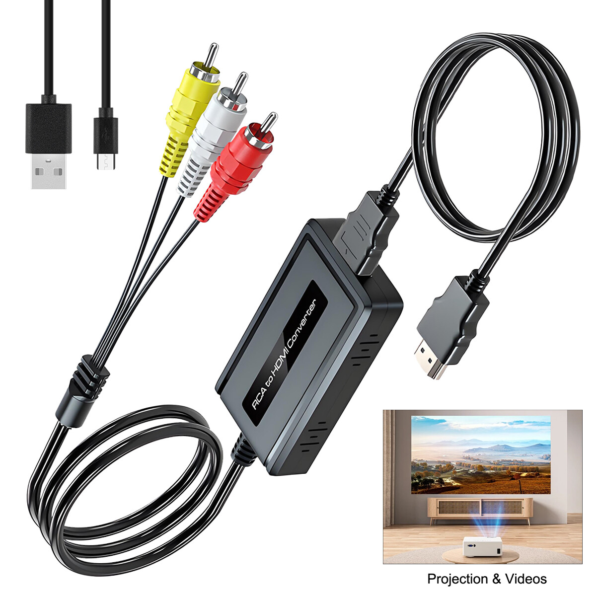 2024 RCA to HDMI High-Definition Converter USB With HDMI 100cm Cable 1080P/60Hz