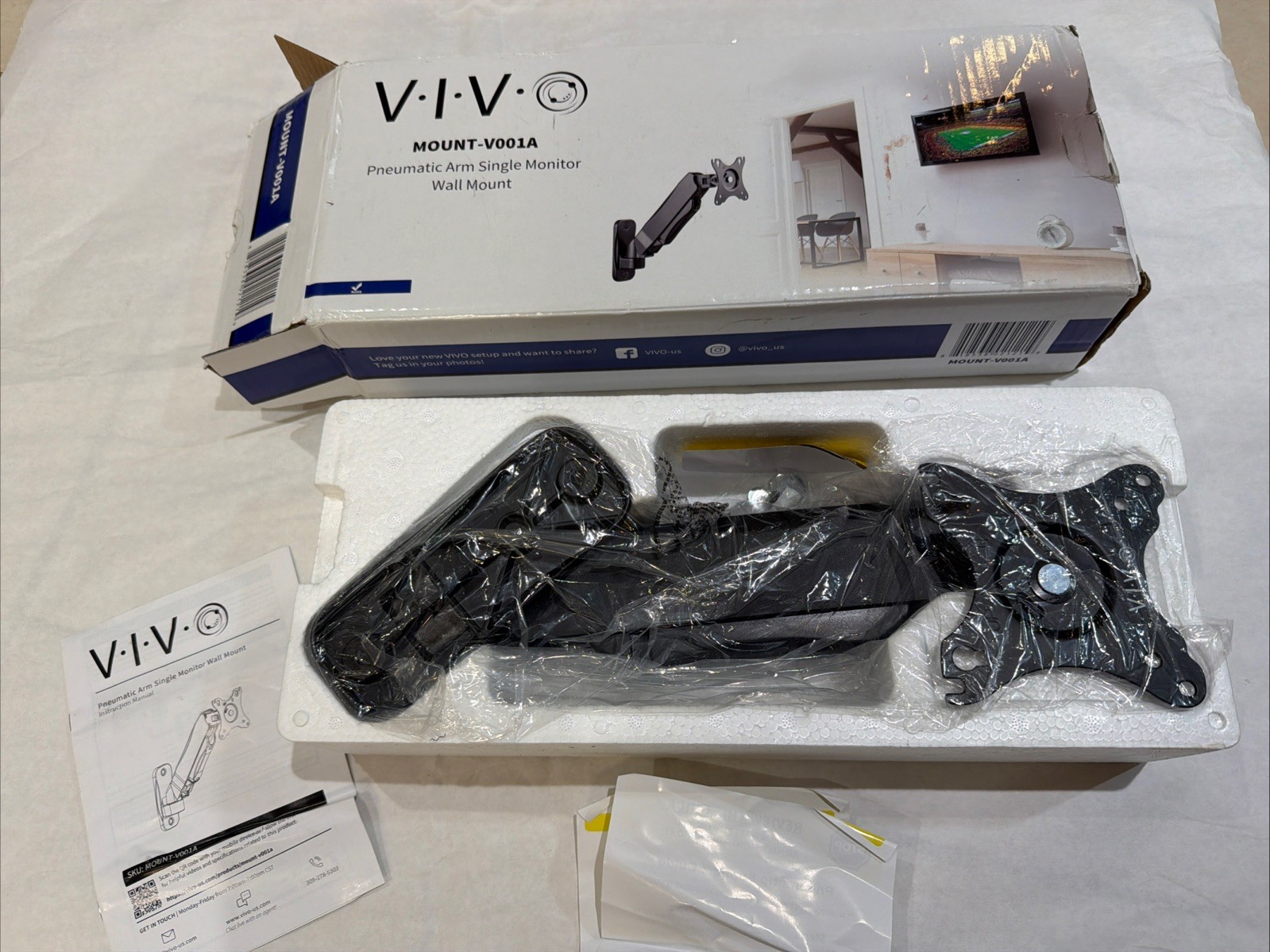 VIVO V001A Pneumatic Arm Single Monitor Wall Mount for 17" to 32" Screens New
