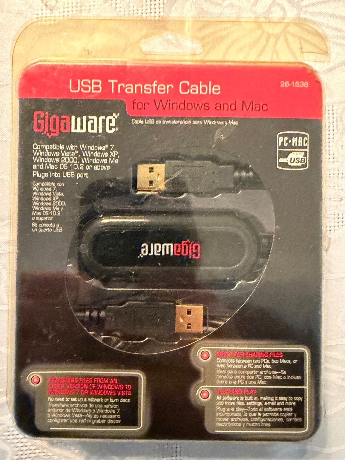 Gigaware USB Transfer Cable 26-1538 for Windows & Mac - New Sealed