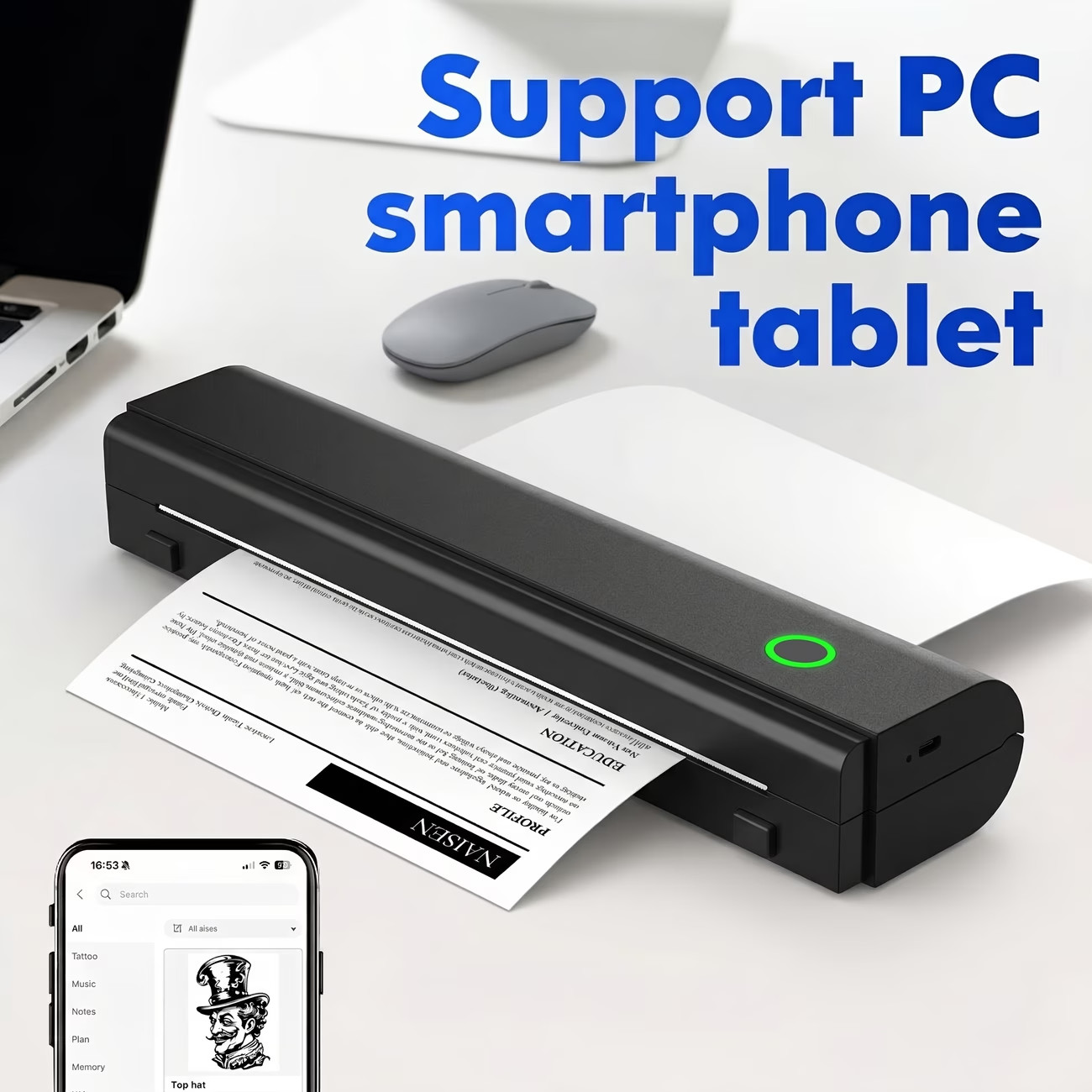 N80 Portable Inkless Thermal Printer Wireless Mobile Mini Bluetooth Printer