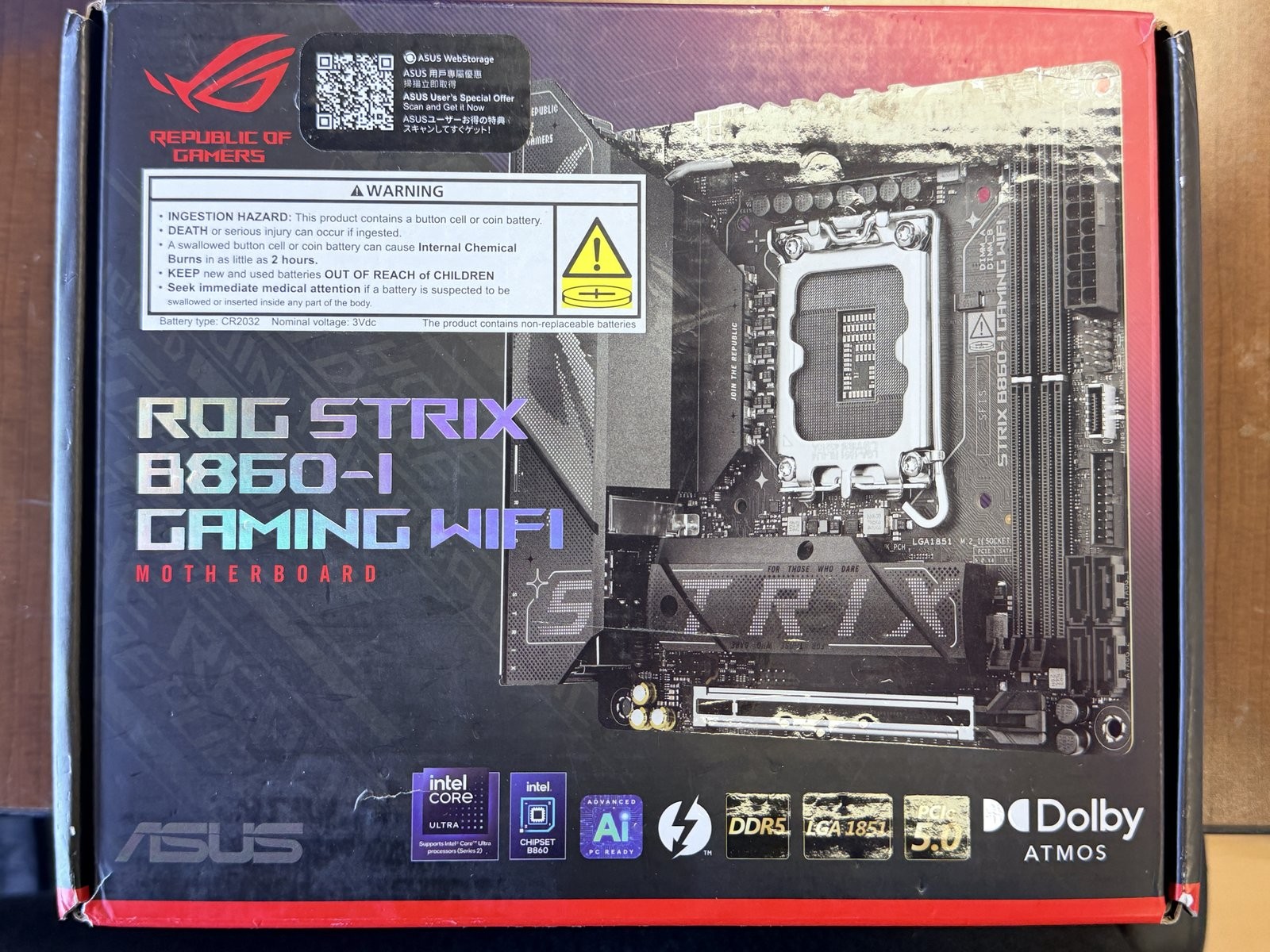 ASUS ROG STRIX B860-I GAMING WIFI LGA 1851 mITX DDR5 Motherboard