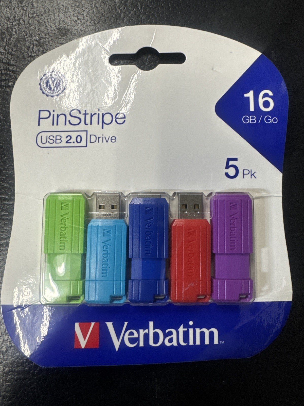 Verbatim PinStripe 16GB USB 2.0 Flash Drive Multicolor 5 Pack Windows Mac OS