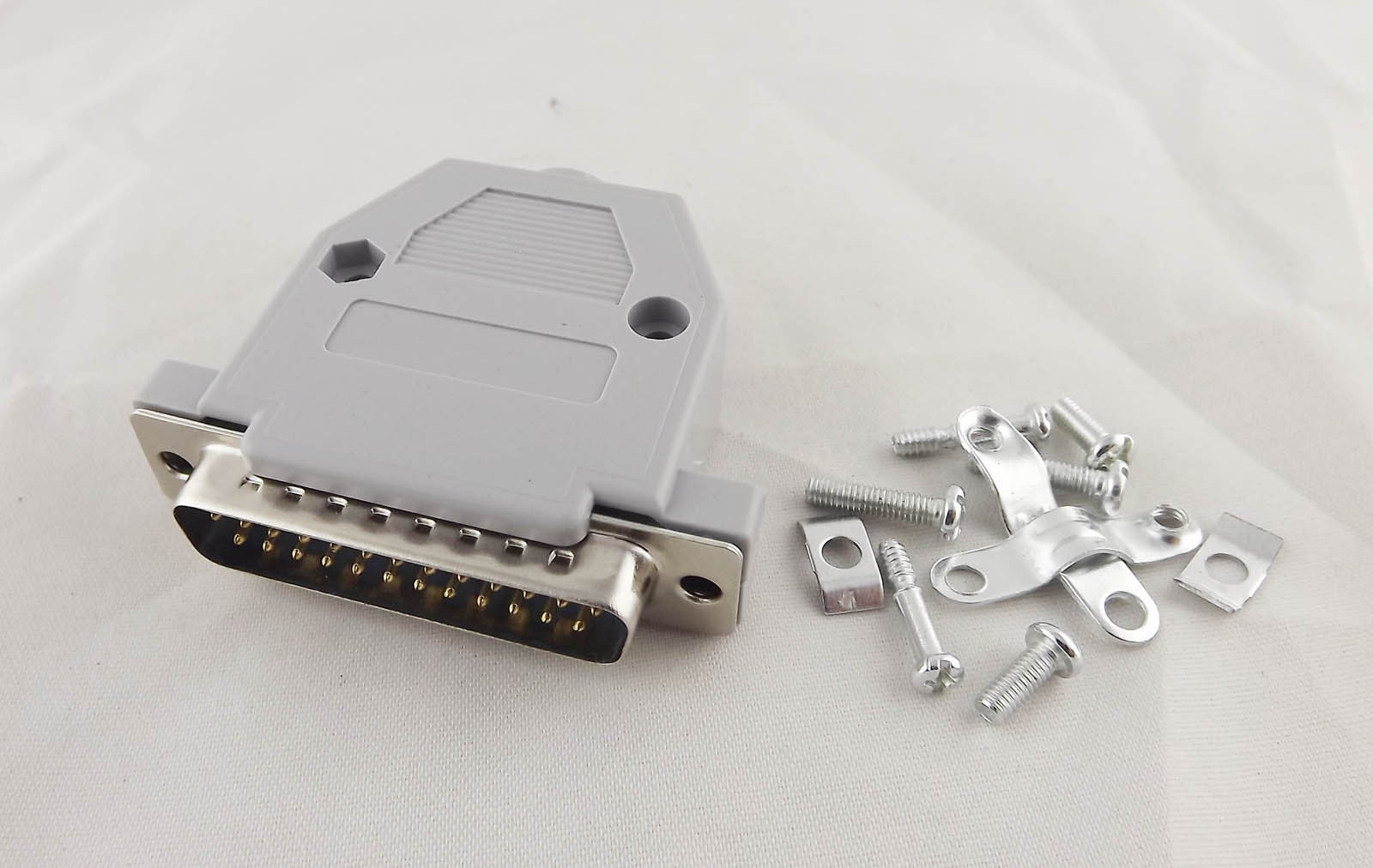 10pcs DB25 Male 25 Pin 2 Rows D-Sub Connector Grey Plastic Hood Cover Backshell