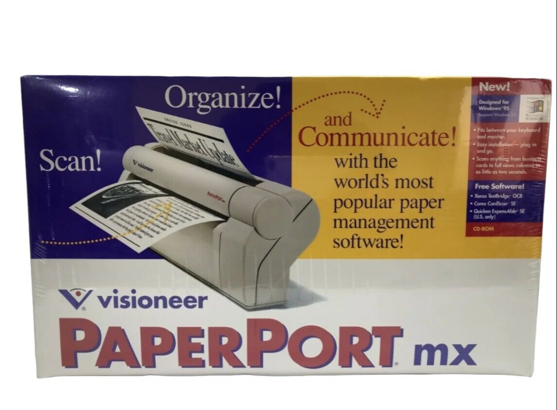NEW 1997 VTG Visioneer Paperport MX Scanner PR-34001-W NOS Windows 95 Sealed...