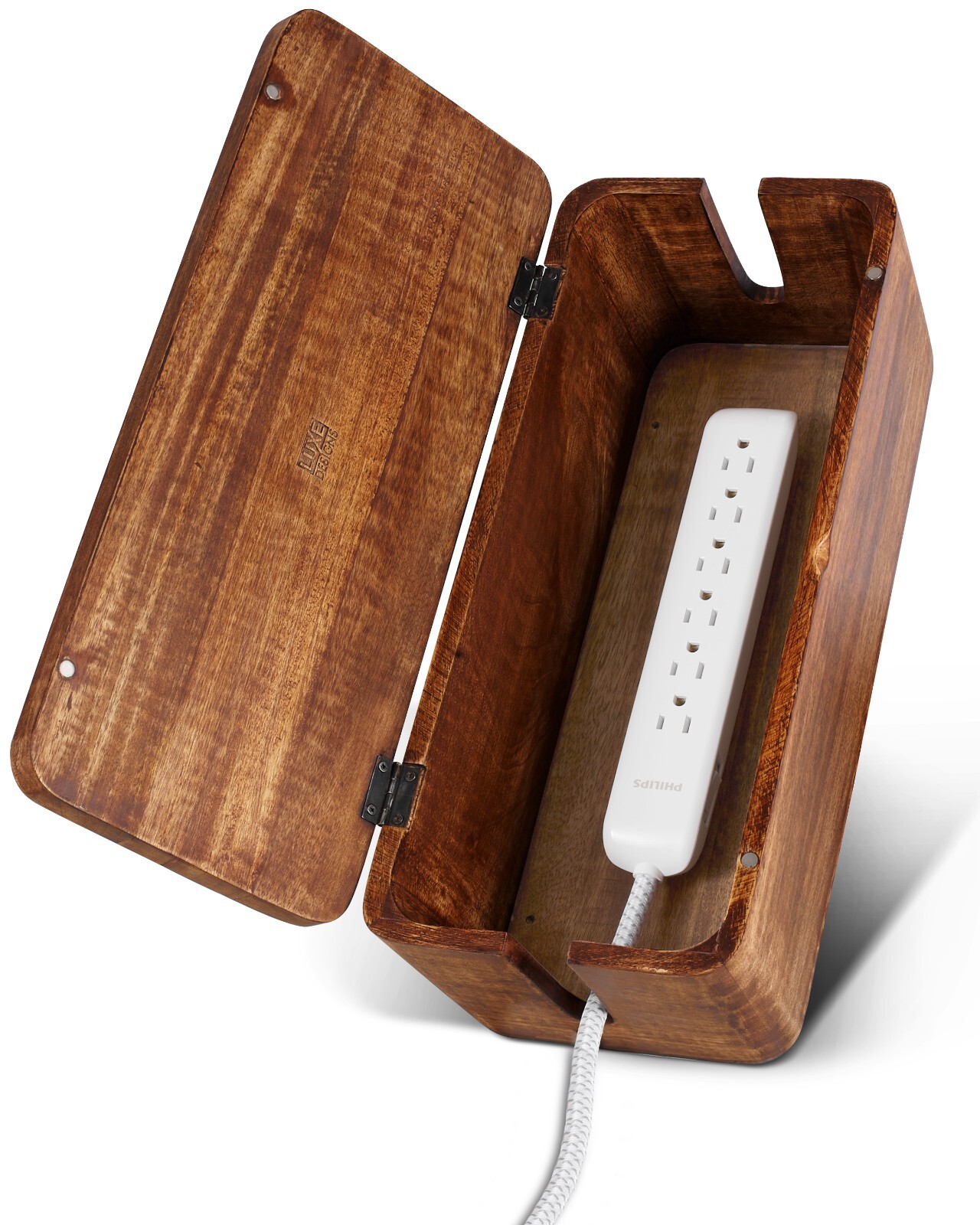 Handmade Large Mango Wood Cable Management Box and Cable Organizer for Cords