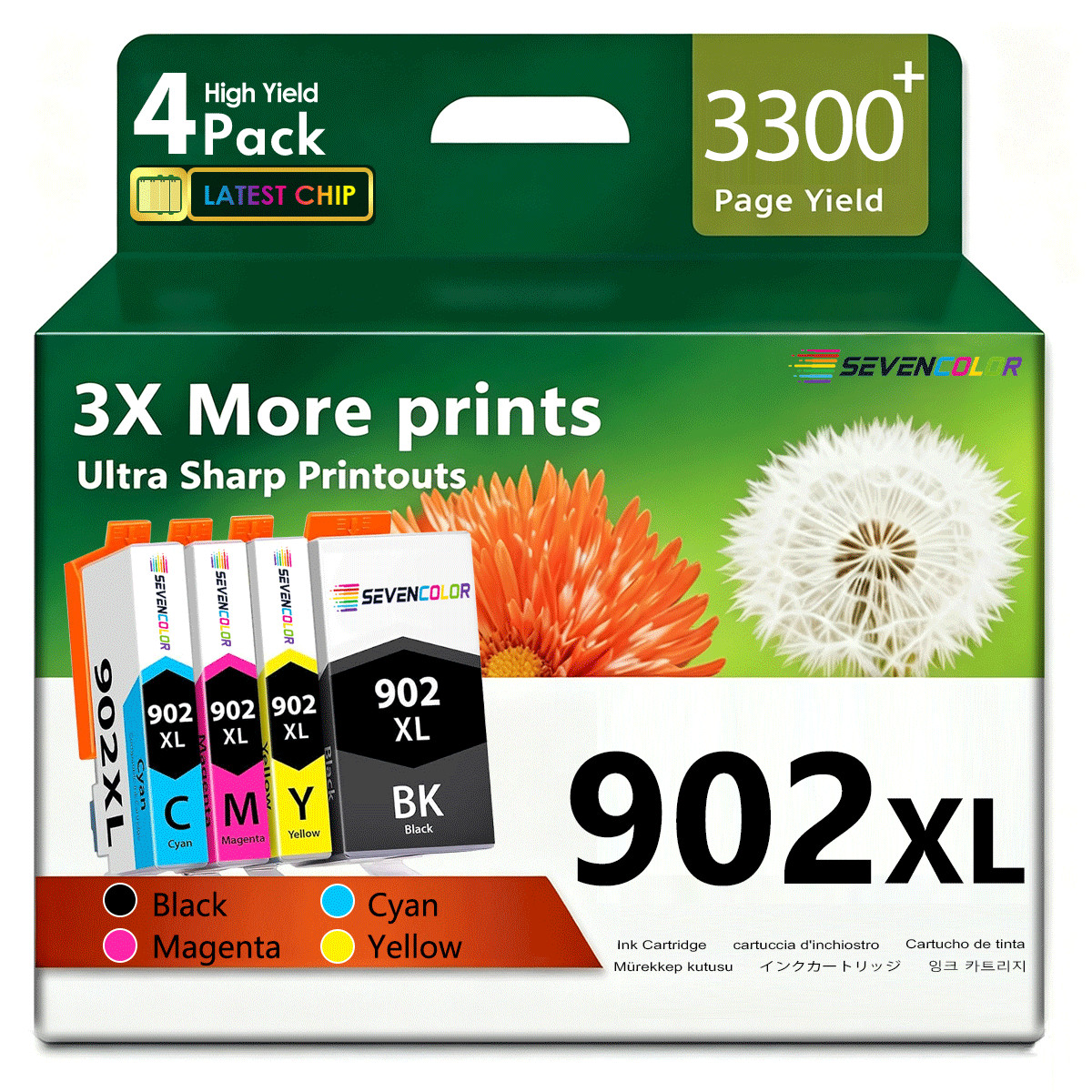 902XL Ink Cartridge (BK/C/M/Y High-Yield 4 Combo Pack)