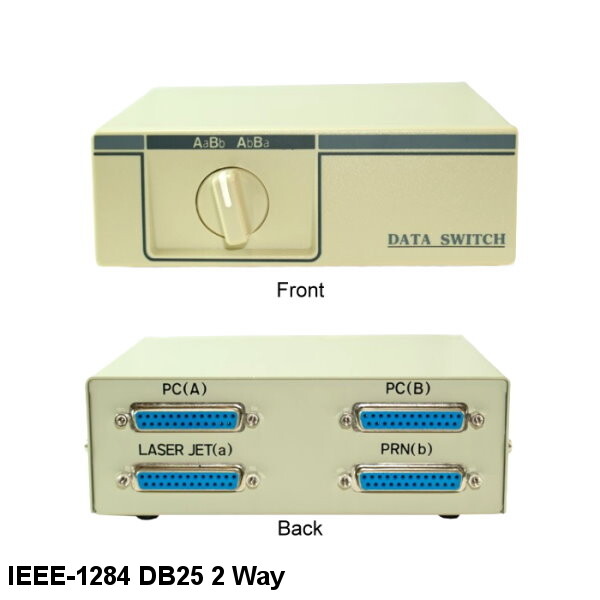 Kentek IEEE1284 DB25 2 Way Data Switch Box w/ Rotary Dail Bi-directional PC Data