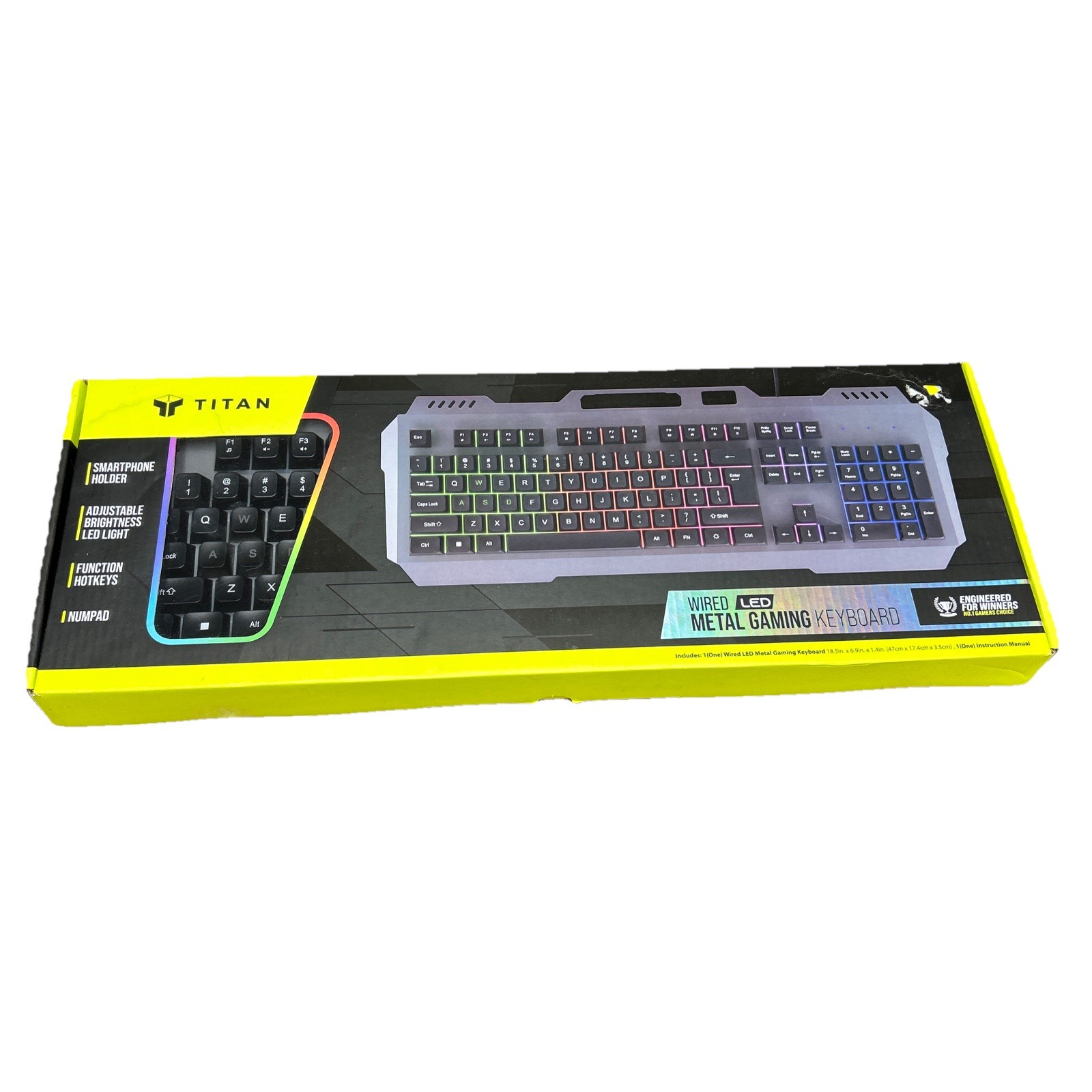 TITAN Wired LED Metal Gaming Keyboard w/Smartphone Holder