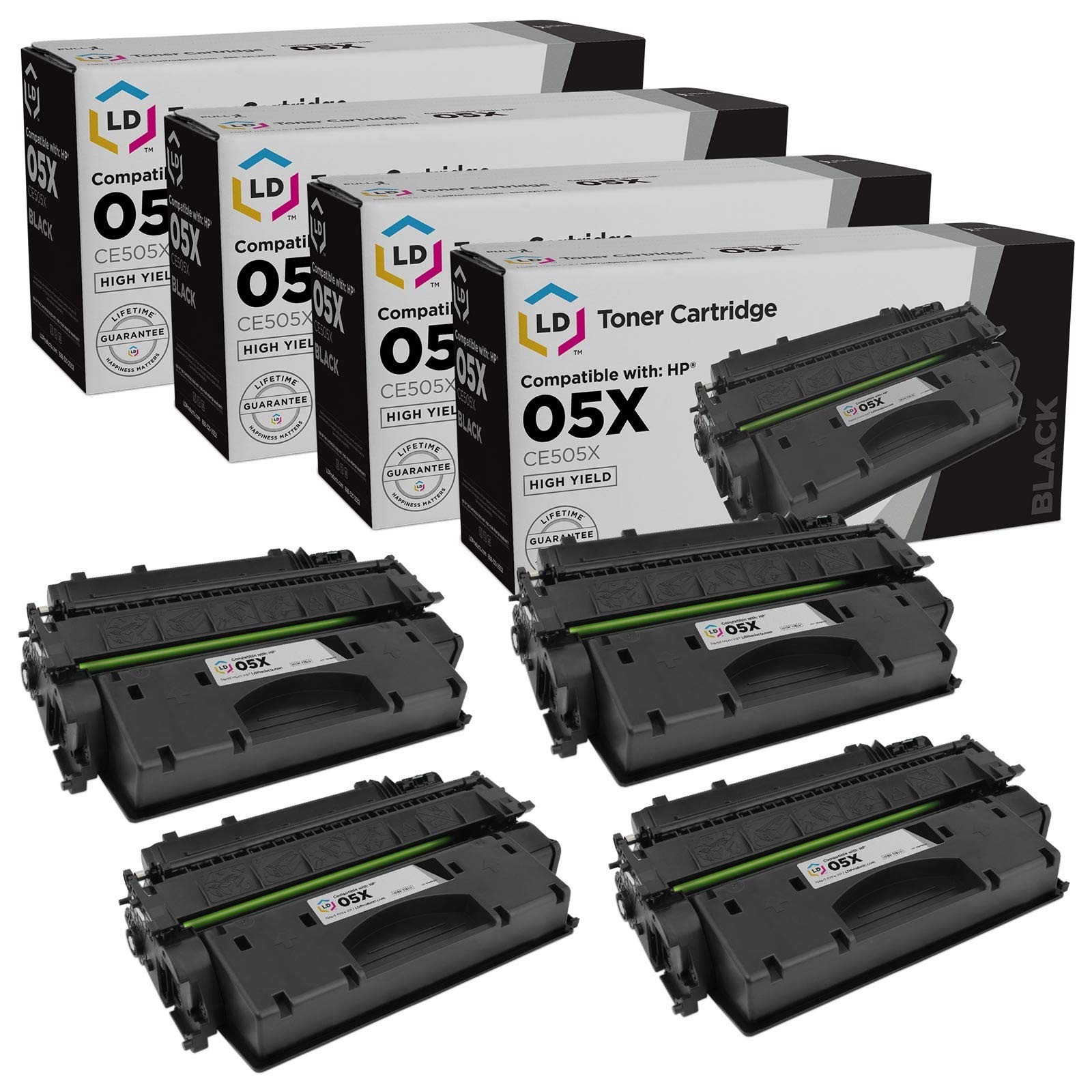 LD Compatible HP CE505X / 05X 4pk HY BLK Toners for HP Jet P2055d/P2055dn/P2055X