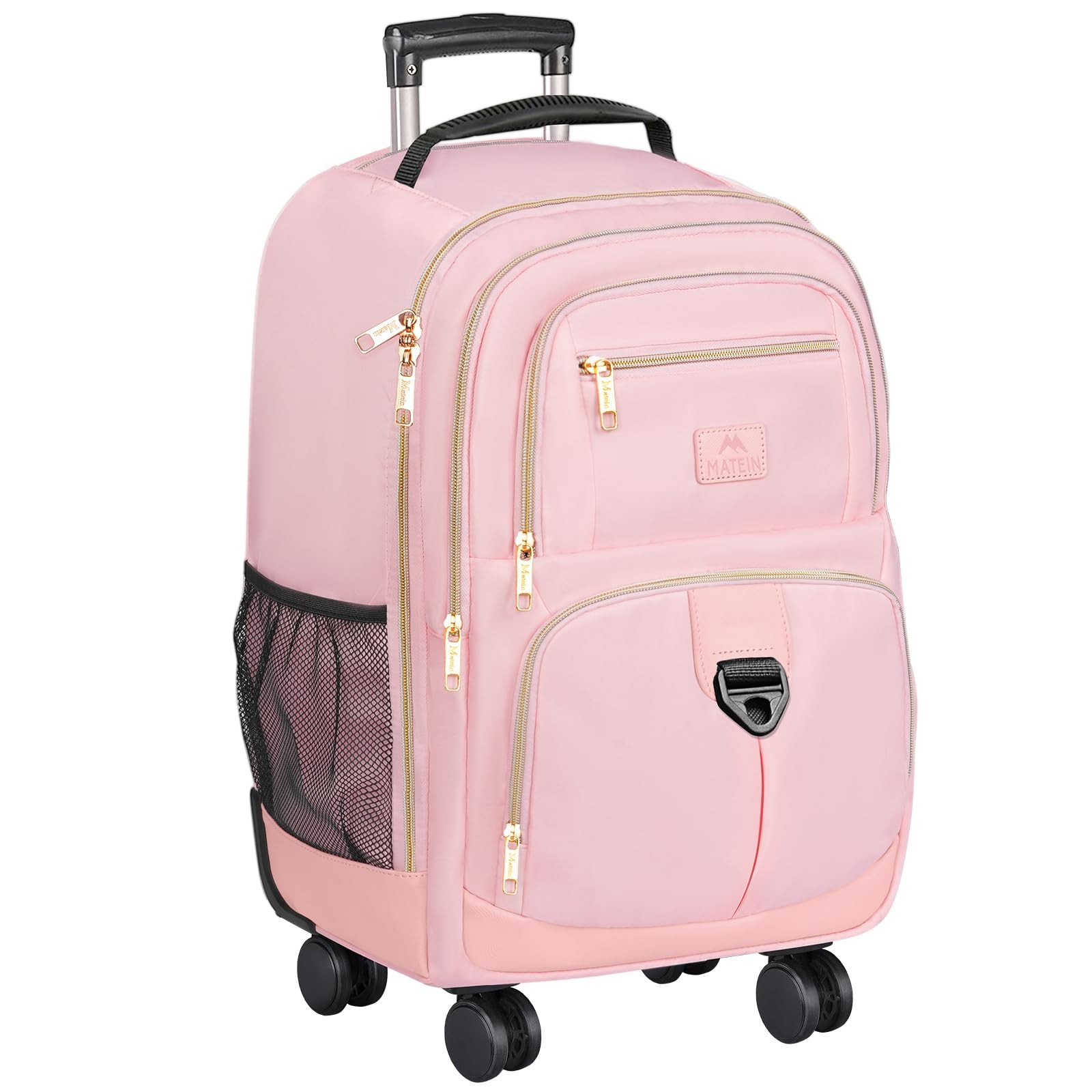 MATEIN Pink Rolling Backpack, Roller Laptop Bag with 4 Spinner 18 inch,