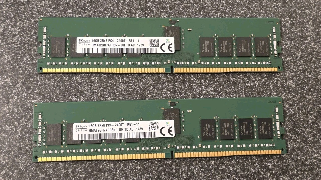 SK Hynix 32GB 2x16GB DDR4-2400 ECC RDIMM HMA82GR7AFR8N-UH Server RAM As-Is