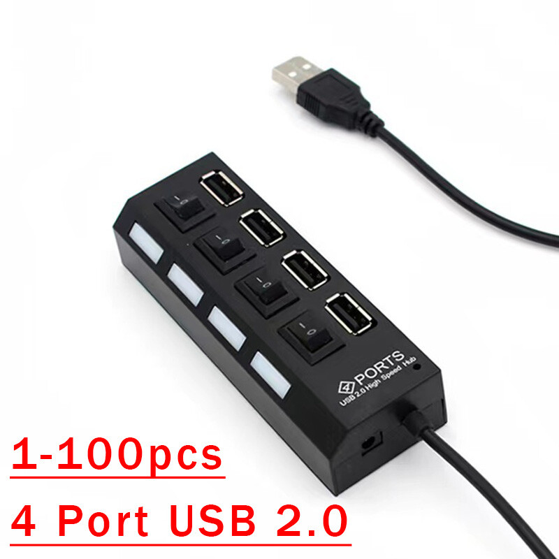 USB Hub 7 Port On/Off Switch High Speed Splitter AC Adapter Cable PC Laptop Lot