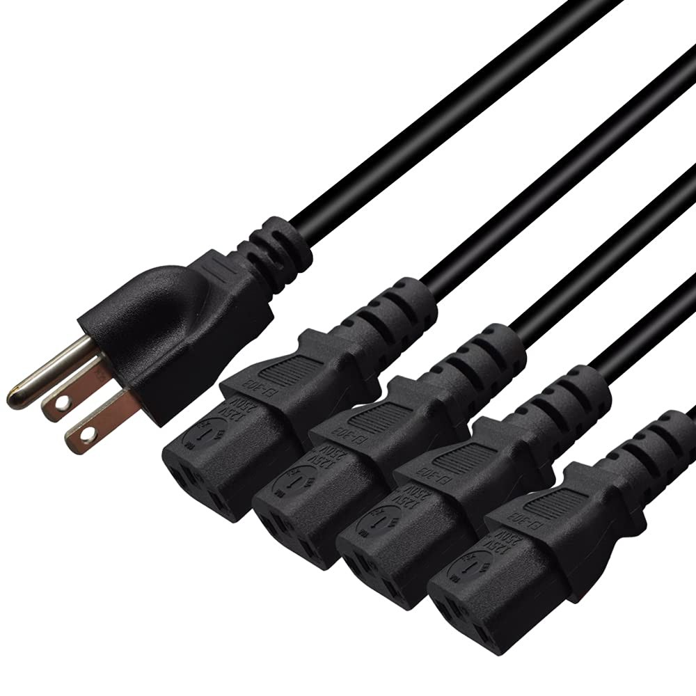 3 FT Computer Power Y Splitter Cord NEMA 515P To 4X C13 4 Monitors Cable