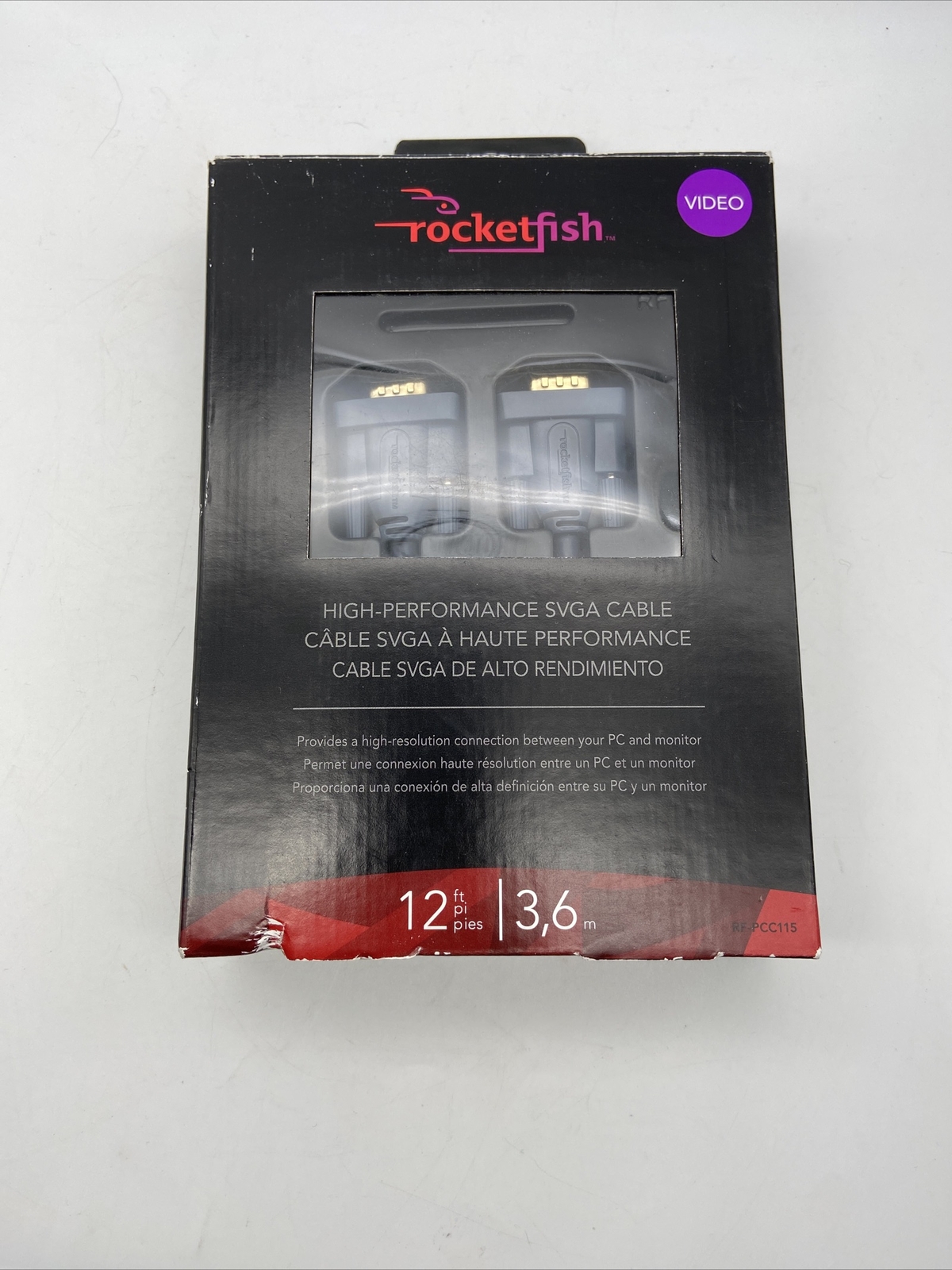 Rocketfish High Performance PC or Mac SVGA Video Cable RF-PCC115 12' Length GRAY