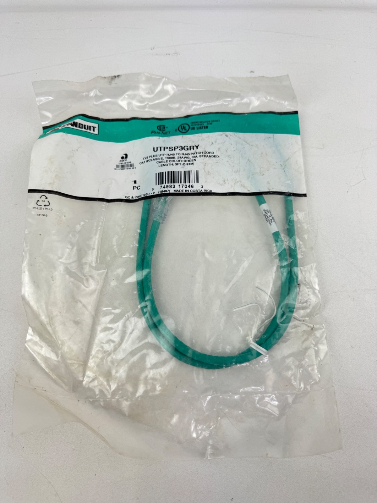 Panduit UTPSP3GRY Cat 6 Patch Cable – 3ft, Green