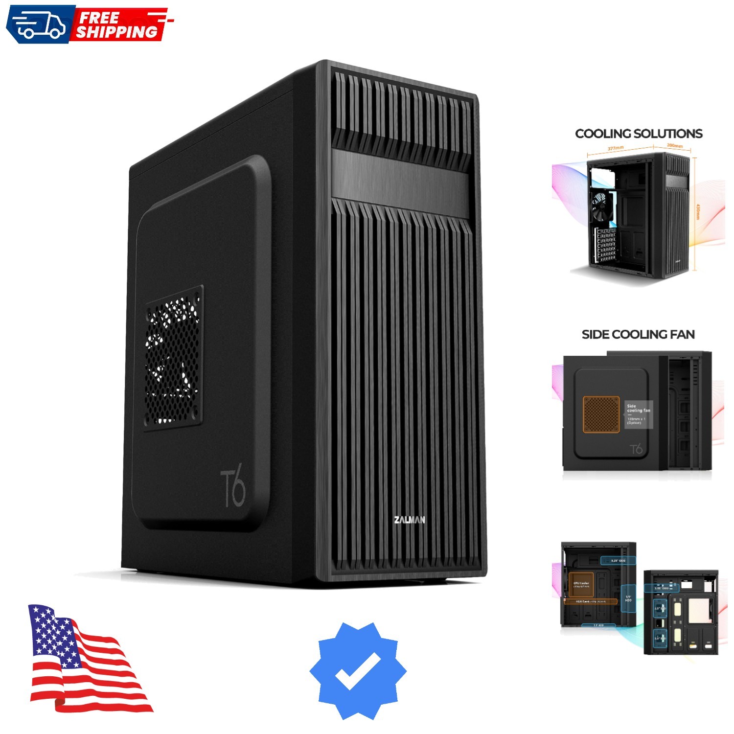 T6 ATX Mid Tower Computer PC Case, Pre-Installed 120mm Fan, 5.25 ODD, USB 3.0...