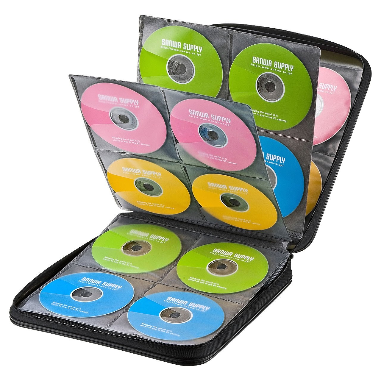 Sanwa Supply Media Case, Blu-ray Compatible, Semi-Hard, Holds 160 Discs, Black