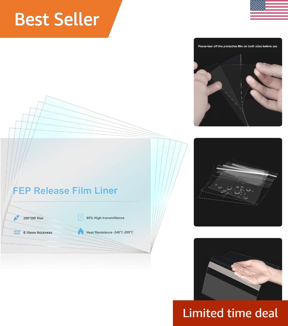 6-Pack 260x200mm FEP Film for Enhanced 3D Printing - 0.15mm Thickness