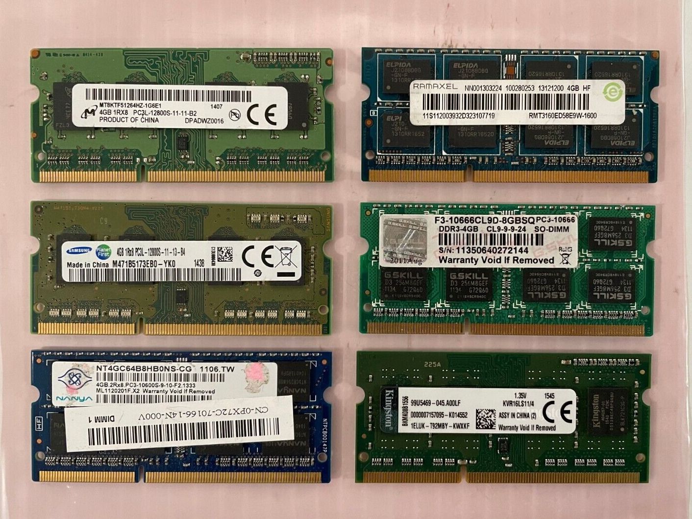 Lot of 6,   4GB PC3 DDR3 Laptop Memory / RAM SO-DIMM (6 x 4GB Total 24GB)