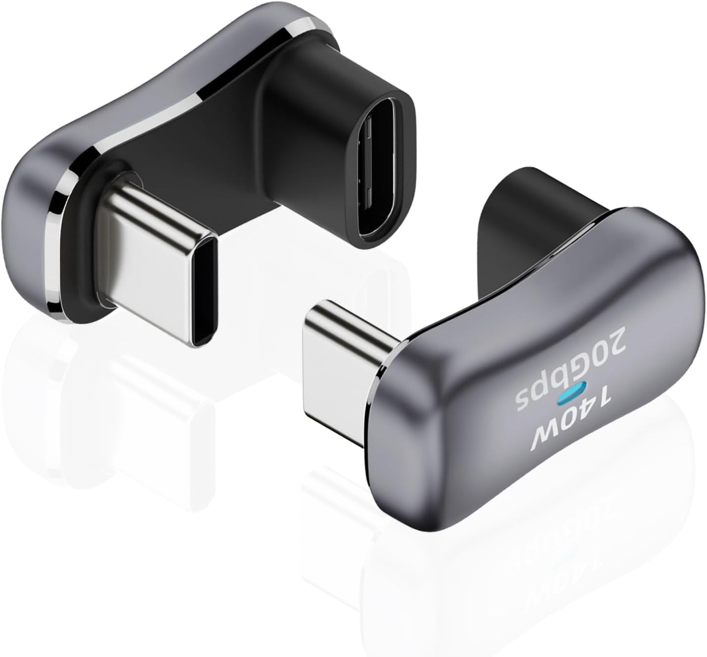 180 Degree Angle USB C Adapter 2 Pack, Grey | U Shape Type C Male