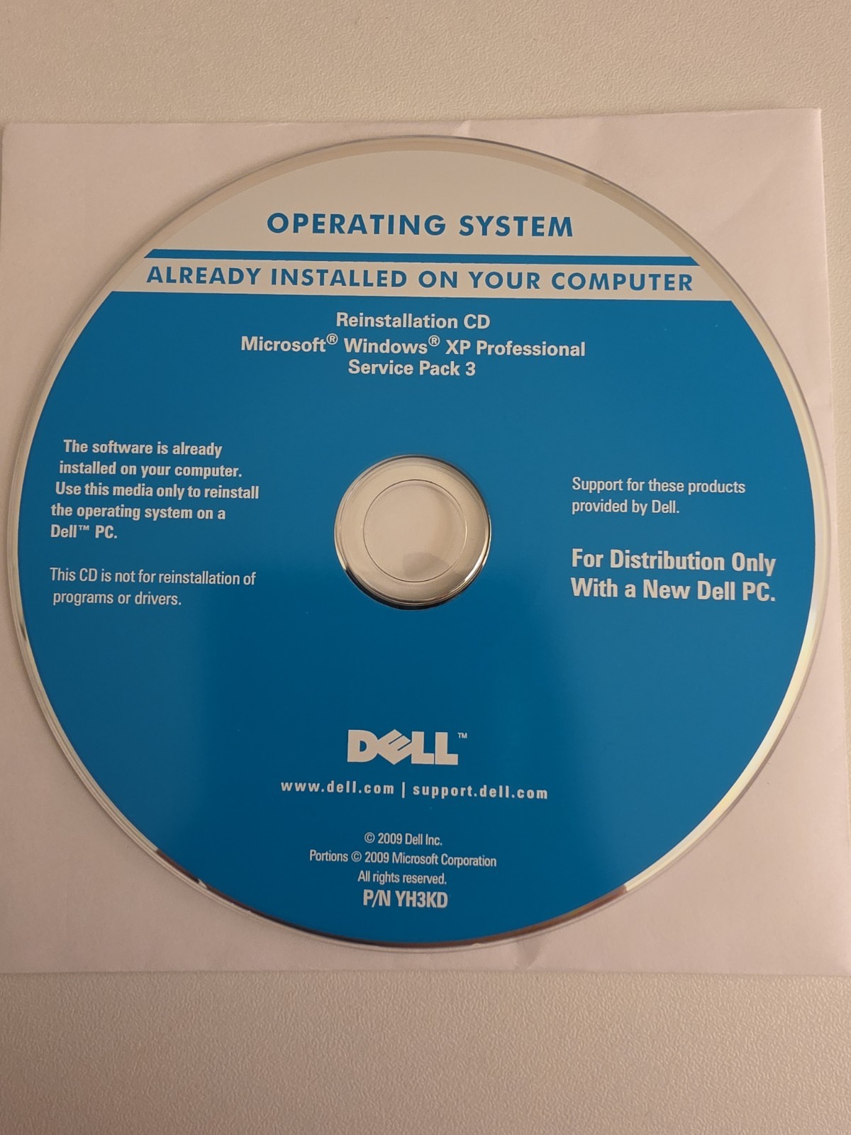 Microsoft Windows XP Professional Service Pack 3 Dell Reinstallation CD Only