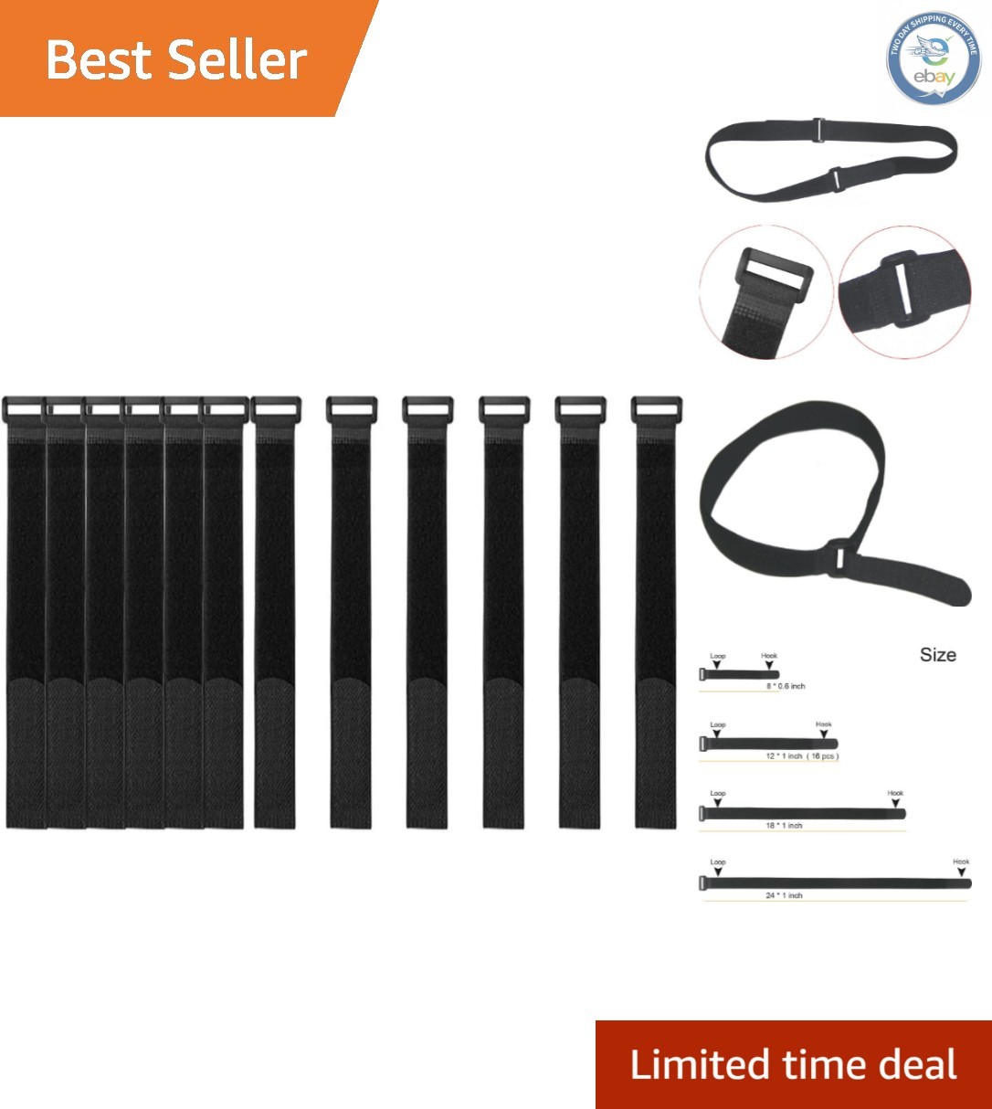 Durable 12-Inch Nylon Cable Straps - 16 Pack Multi-Purpose Hook and Loop Ties