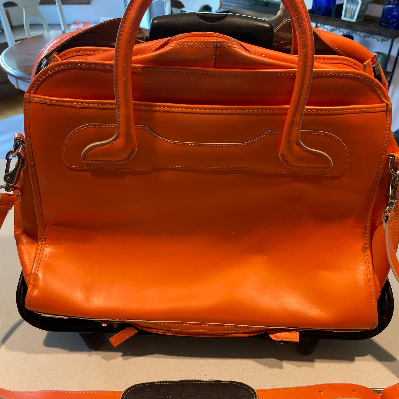 McKlein Orange Rolling Leather Briefcase Laptop Business Case Wheeled  Bag