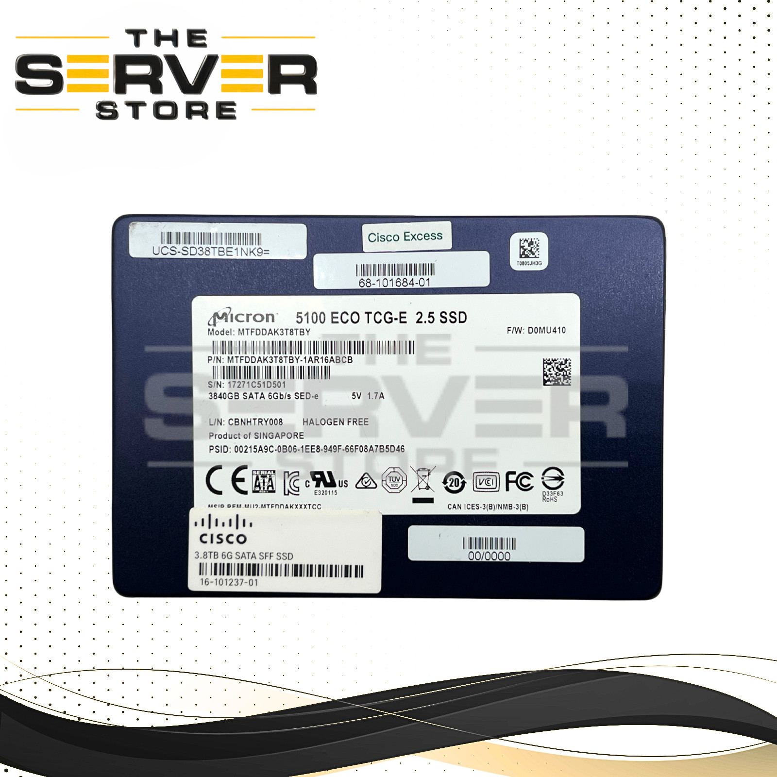 Cisco 3.84TB SATA 6G EV 2.5 SED SSD Micron 5100 ECO 16-101237-01 UCS-SD38TBE1NK9
