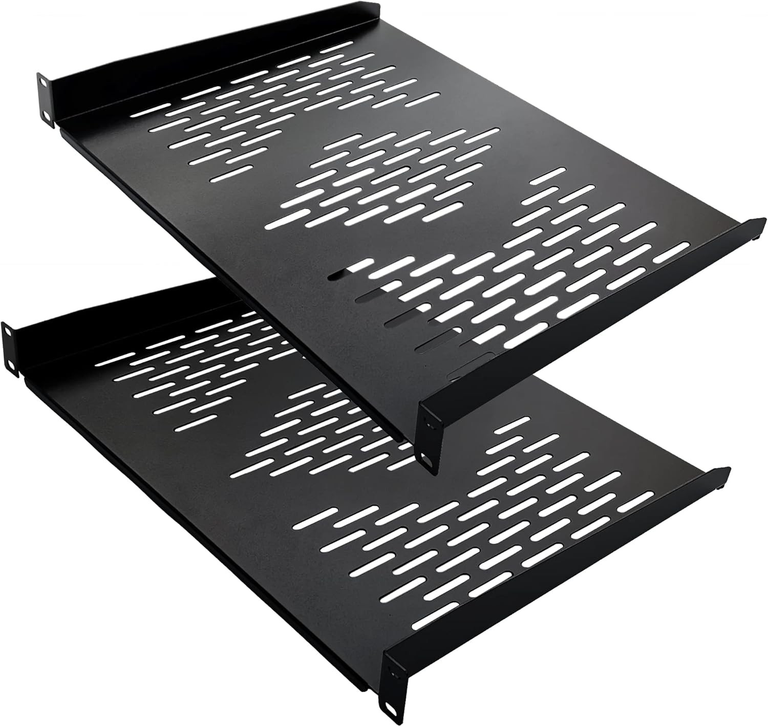RIVECO 2 Pieces 1U Rack Shelves 19” Tray Cabinet Mount 14 Inches, Black 