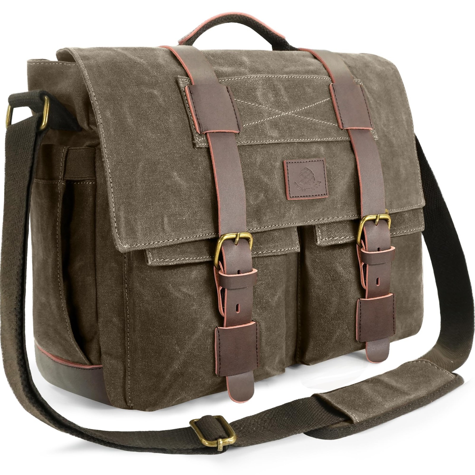 Messenger Bag for Men, 14-Inch Waterproof Laptop Bag, Waxed Canvas Satchel Ba...